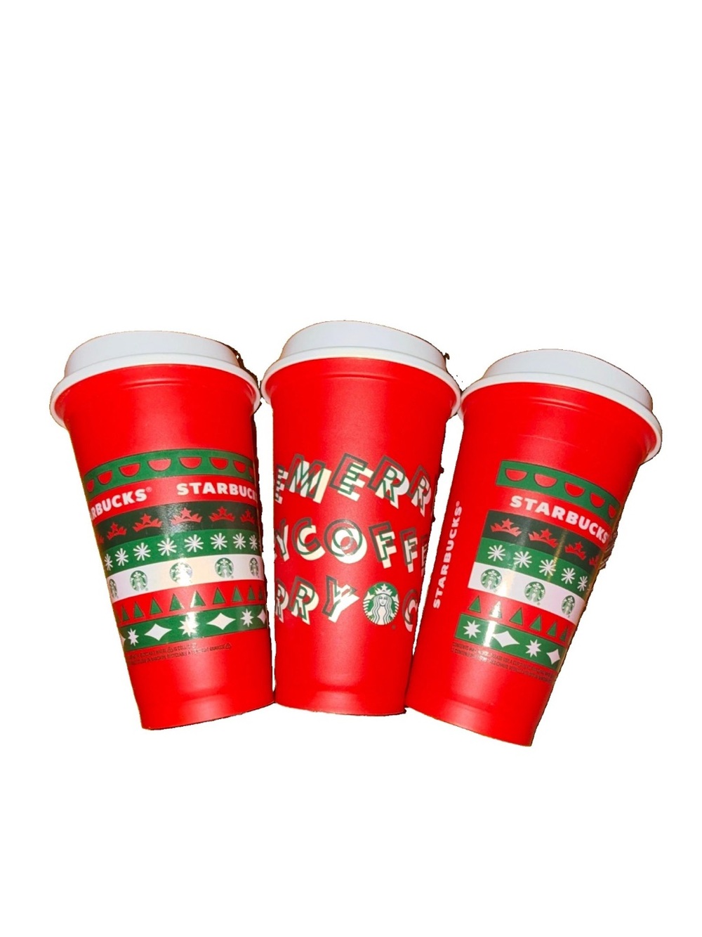 Starbucks Red Holiday Party Cup Trio with Green Festive Accents
